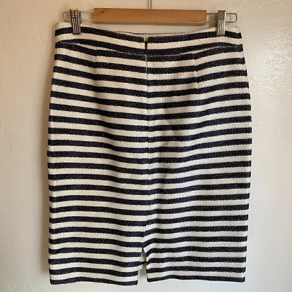 J. Crew Collection Pencil Skirt in Raffia Stripe Navy/Ivory Size 4